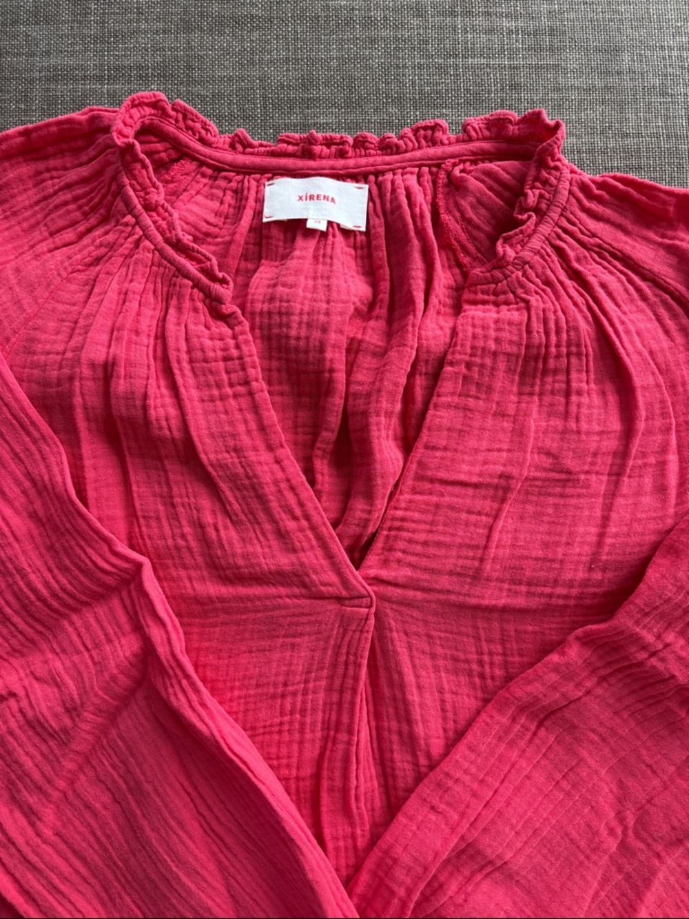 XiRENA Strawberry Pink Cotton Gauze V-Neck Blouse